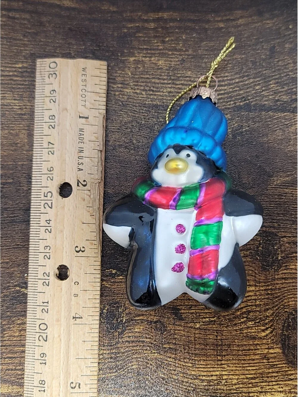 Thomas Pacconi  Blown Glass PENGUIN Christmas Tree Ornament Blue Hat Scarf Star